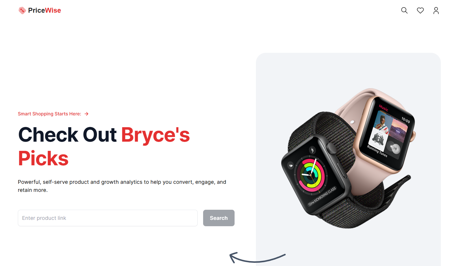 PriceWise ecommerce landing page screenshot